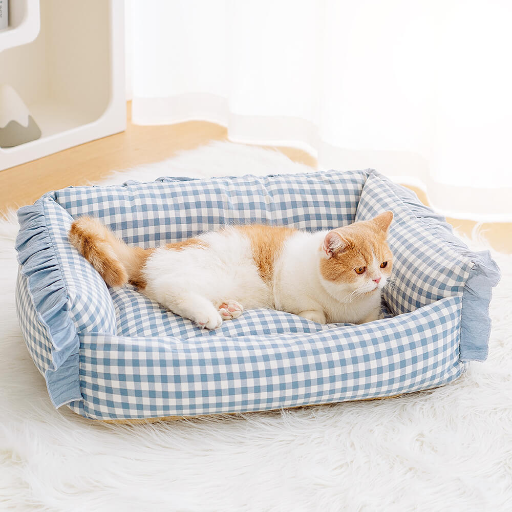 Cutesy Ruffle Plaid Detachable Warm Dog & Cat Bed