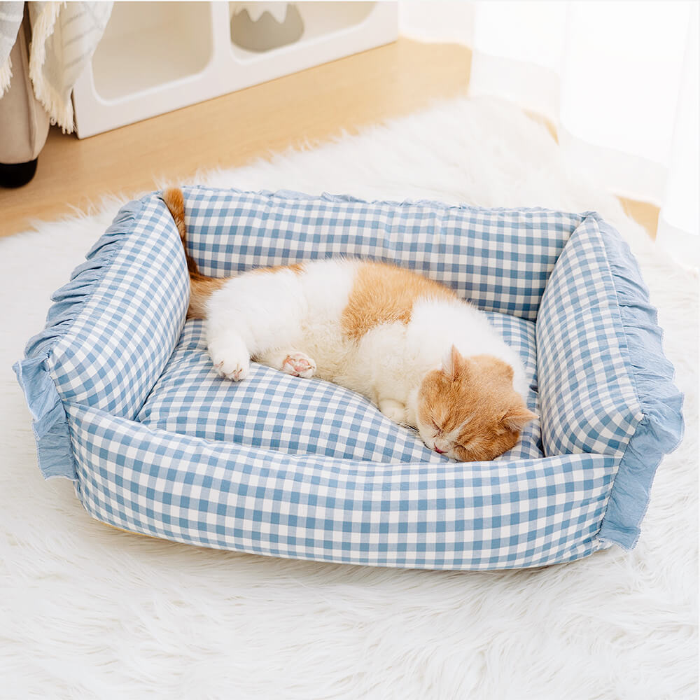 Cutesy Ruffle Plaid Detachable Warm Dog & Cat Bed