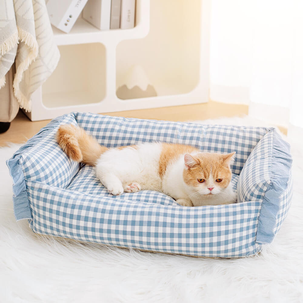 Cutesy Ruffle Plaid Detachable Warm Dog & Cat Bed