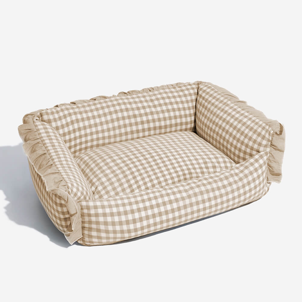 Cutesy Ruffle Plaid Detachable Warm Dog & Cat Bed
