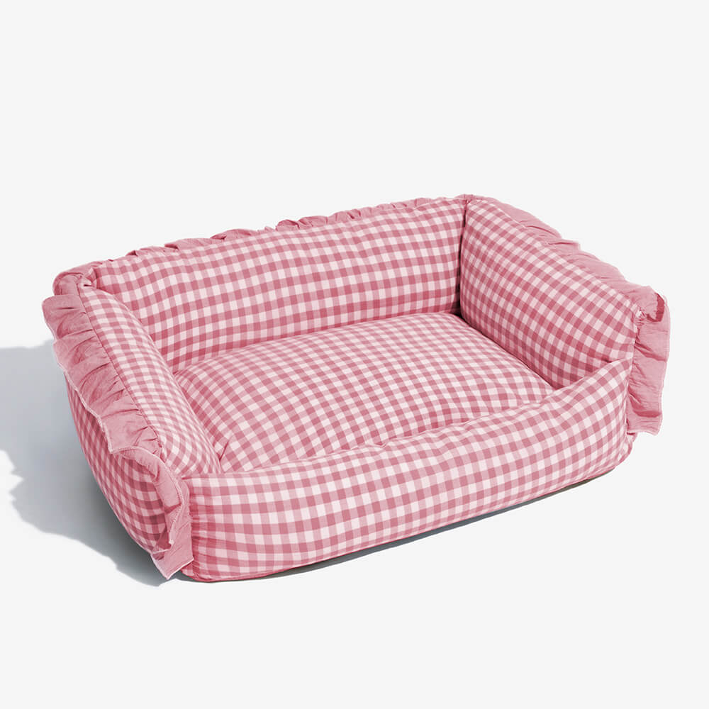 Cutesy Ruffle Plaid Detachable Warm Dog & Cat Bed